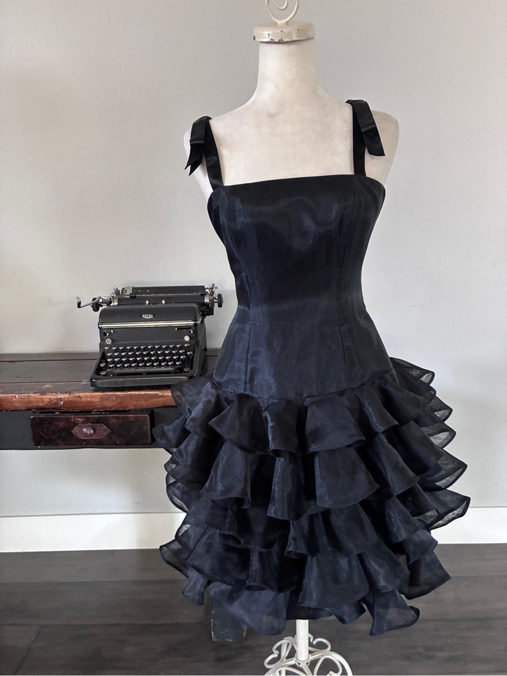 Vintage Victor Costa 1980’s Black Ruffled Cocktail Dress - Size 6